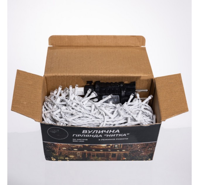 Гірлянда Нитка вулична 300 LED 30 м від мережі біла нитка, синій