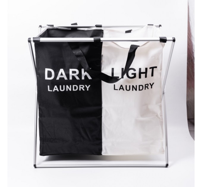 Корзина для белья текстильная на 2 секции 57*38*56 см с металлическим каркасом.