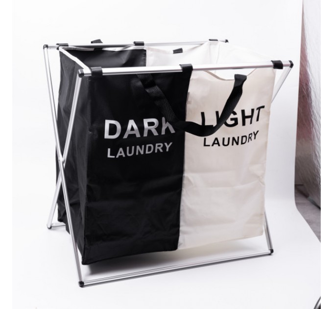 Корзина для белья текстильная на 2 секции 57*38*56 см с металлическим каркасом.