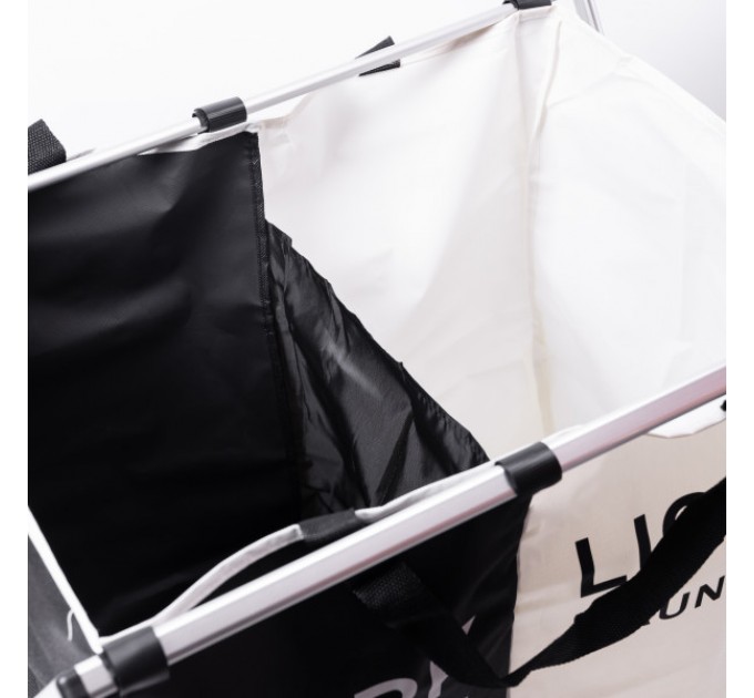 Корзина для белья текстильная на 2 секции 57*38*56 см с металлическим каркасом.