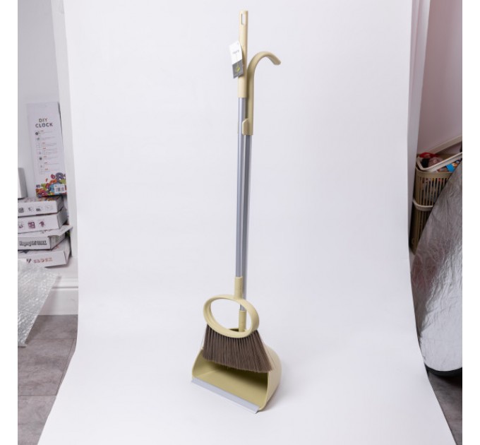 Набір для прибирання щітка та совок з довгою ручкою 71 см, оливковий