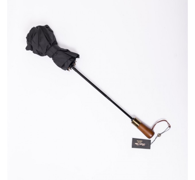 Зонтик автоматический складной 116 см, с деревянной ручкой, черный