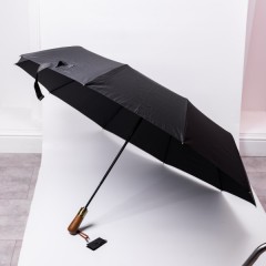 Зонтик автоматический складной 116 см, с деревянной ручкой, черный