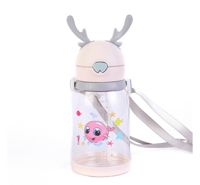 Бутылка для воды детская 550 мл с трубочкой, бежевый