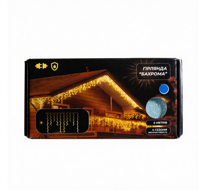 Гірлянда Бахрома вулична 105 LED 6 м від мережі чорна нитка, синій