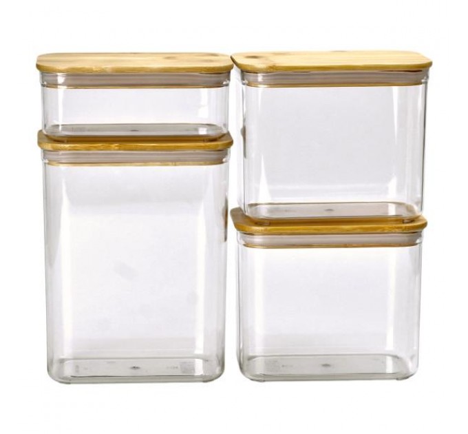 Набор емкостей для хранения 4 штуки 3,7/2,7/1,7/0,7 л с бамбуковыми крышками