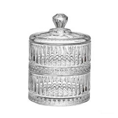 Цукерниця дворівнева з кришкою скляна ребриста, прозорий