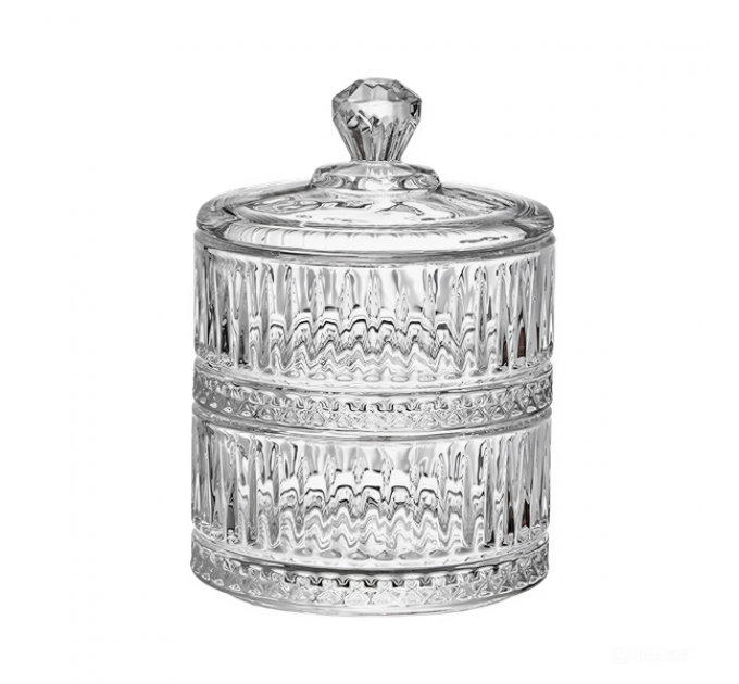 Конфета двухуровневая с крышкой стеклянная ребристая, прозрачный