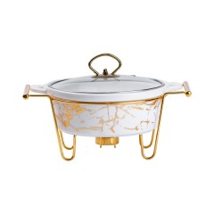 Мармітниця керамічна кругла 1 л зі скляною кришкою, золотий мармур Мармітниця керамічна кругла 1 л зі скляною кришкою, золотий мармур