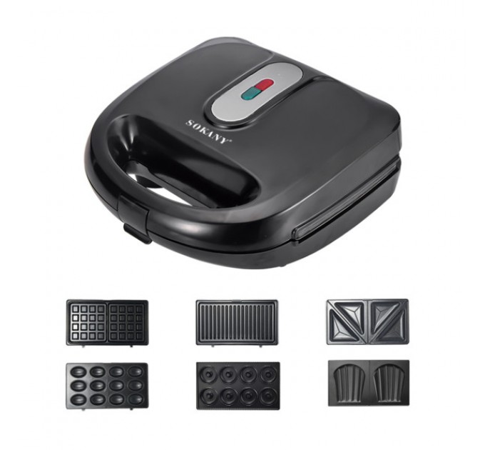 Мультипекар SOKANY SK-908 на 6 пластин з антипригарним покриттям, чорний