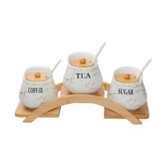 Набір банок для сипучих продуктів 3 штуки по 500 мл на бамбуковій підставці, білий