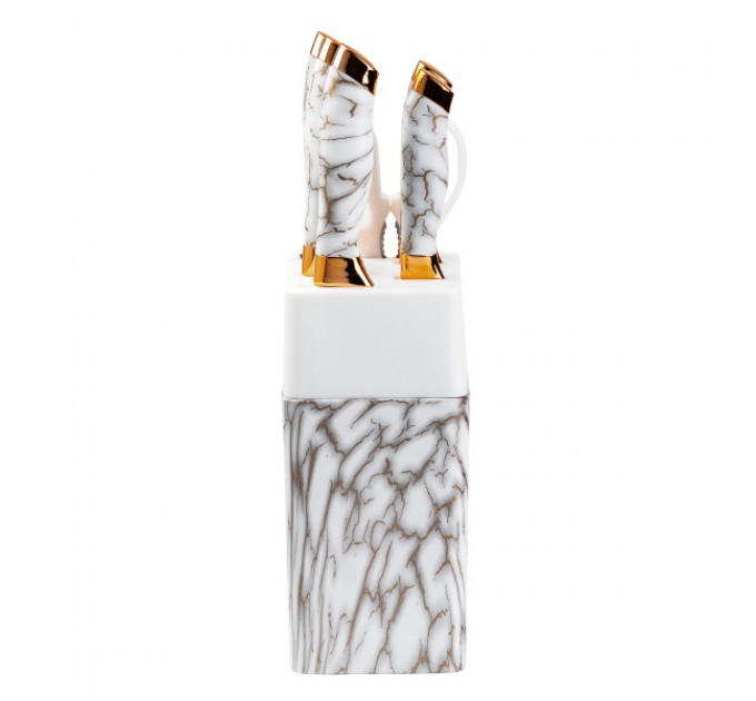 Набор кухонных ножей на подставке с точилом Kitchen Knives 6 предметов, белый