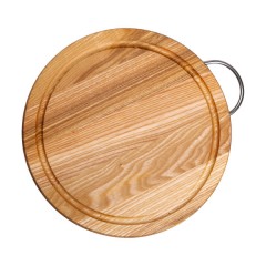 Обробна дошка кругла 25 см з металевою ручкою, ясен