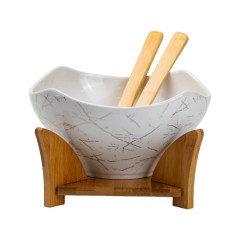 Салатниця керамічна з ложкою та вилкою на підставці 22*22*14 см