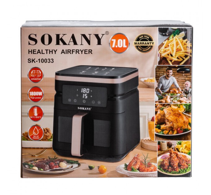 Аерогриль-фритюрниця SOKANY SK-10033 на 7 л з таймером та терморегулятором, чорний