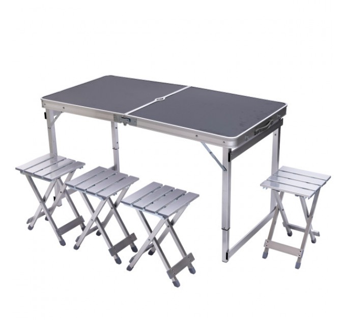 Набір меблів для пікніка посилений стіл та 4 стільці 120*70*75/65/55 см, чорний Набір меблів для пікніка посилений стіл та 4 стільці 120*70*75/65/55 см, чорний