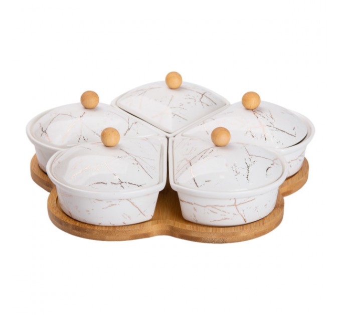 Менажниця порцелянова 5 секцій на поворотній підставці