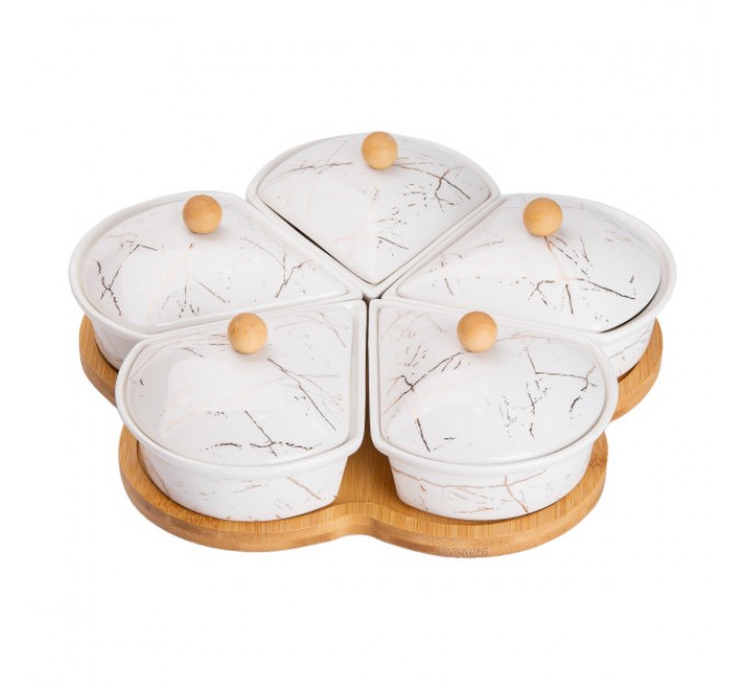 Менажниця порцелянова 5 секцій на поворотній підставці