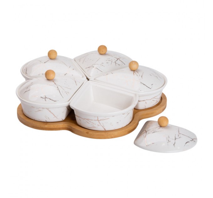 Менажниця порцелянова 5 секцій на поворотній підставці