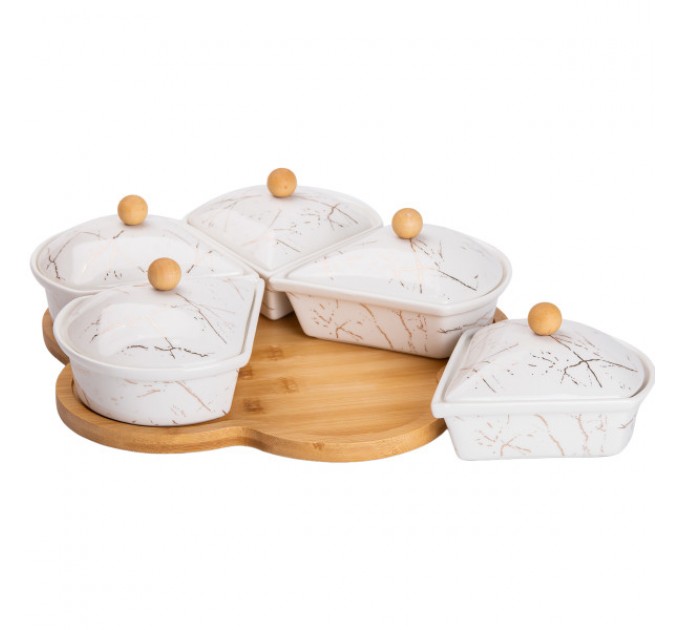 Менажниця порцелянова 5 секцій на поворотній підставці