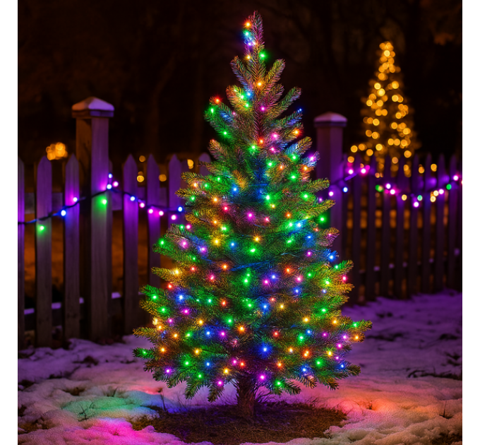 Гірлянда Нитка вулична 300 LED 30 м від мережі біла нитка, мультиколір