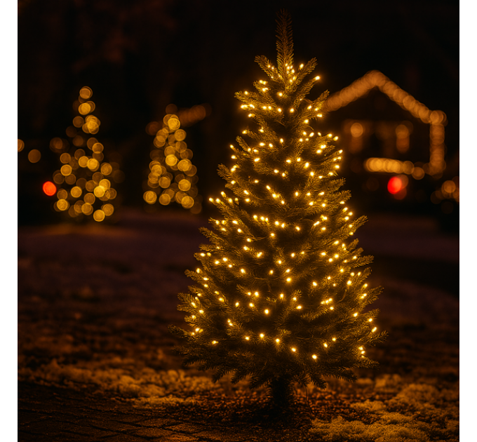 Гірлянда Нитка вулична 300 LED 30 м від мережі біла нитка, жовтий