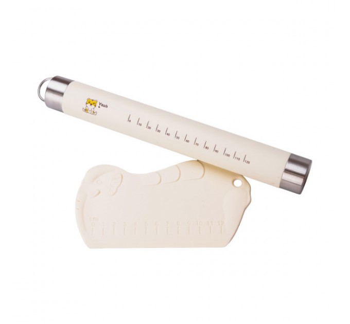 Набір кондитера 3 в 1 килимок силіконовий з розміткою/шпатель/качалка для тіста, бежевий