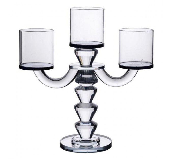 Підсвічник-канделябр скляний Parallels на 3 свічки 23 см
