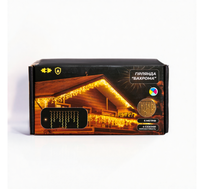 Гирлянда Бахрома уличная 105 LED 6 м от сети черная нить, мультицвет