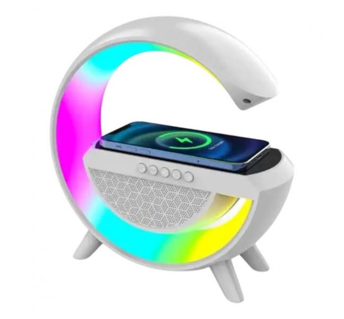 Портативна колонка з RGB-підсвіткою BT/TF/Wireless Charger/USB/FM/AUX 5 Вт, білий