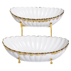 Фруктовниця порцелянова 2 яруси на металічній підставці, білий
