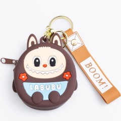 Кошелек-брелок Лабубу силиконовый на молнии 7,5*7*2,5 см, коричневый