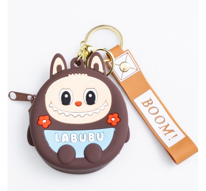 Кошелек-брелок Лабубу силиконовый на молнии 7,5*7*2,5 см, коричневый