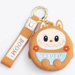 Кошелек-брелок Лабубу силиконовый на молнии 7,5*7*2,5 см, бежевый
