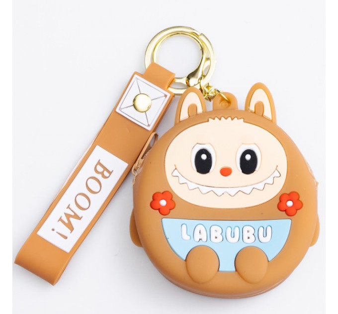 Кошелек-брелок Лабубу силиконовый на молнии 7,5*7*2,5 см, бежевый
