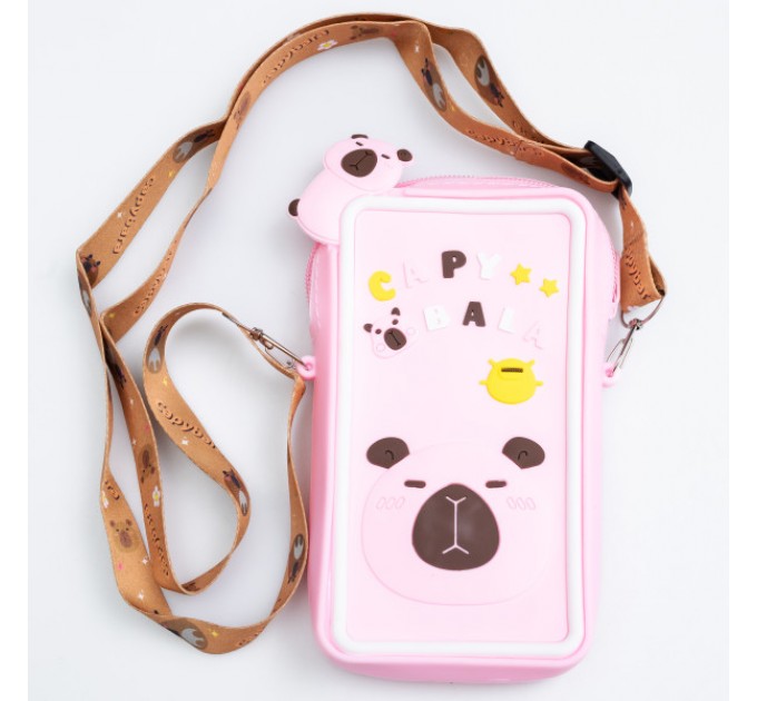Сумочка-футляр для телефону Капібара силіконова на блискавці 17*10*3 см, рожевий