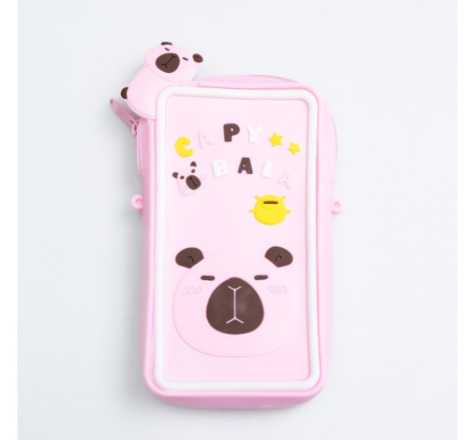 Сумочка-футляр для телефону Капібара силіконова на блискавці 17*10*3 см, рожевий