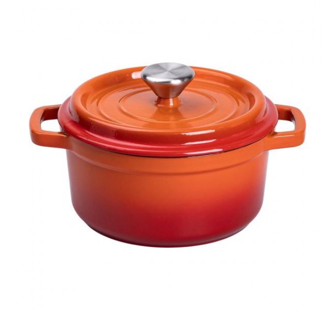 Кокотница чугунная с эмалированным покрытием 2 л, оранжевый.