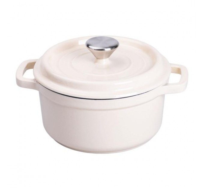 Кокотница чугунная с эмалированным покрытием 2 л, бежевый. Кокотница чугунная с эмалированным покрытием 2 л, бежевый.