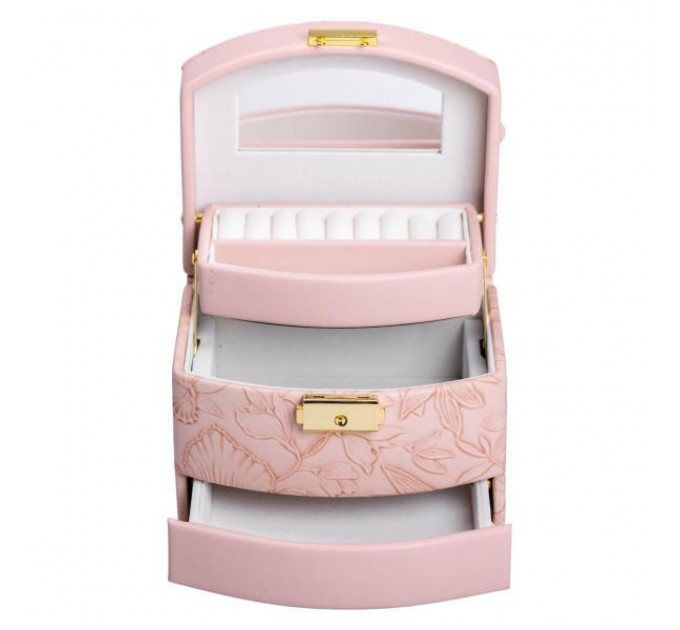Кейс-ящик для украшений с замком 15,5х11,5х11,5 см, розовый