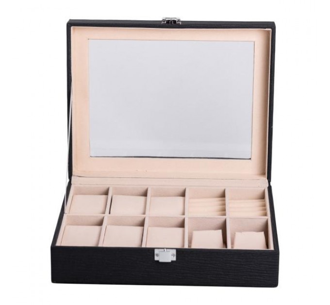 Ящик-органайзер для украшений и аксессуаров с накидным замком 25,5х20х7,5 см, черный