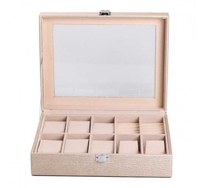Ящик-органайзер для украшений и аксессуаров с накидным замком 25,5х20х7,5 см, бежевый