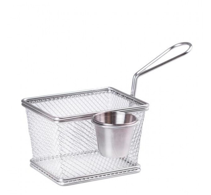 Корзина сервировочная для фри и снеков с соусником 9,5×19 см, хром Корзина сервировочная для фри и снеков с соусником 9,5×19 см, хром