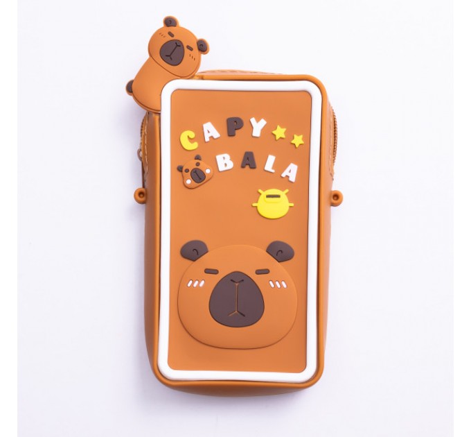 Сумочка-футляр для телефону Капібара силіконова на блискавці 17*10*3 см, коричневий