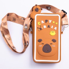 Сумочка-футляр для телефону Капібара силіконова на блискавці 17*10*3 см, коричневий