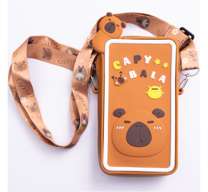 Сумочка-футляр для телефону Капібара силіконова на блискавці 17*10*3 см, коричневий Сумочка-футляр для телефону Капібара силіконова на блискавці 17*10*3 см, коричневий