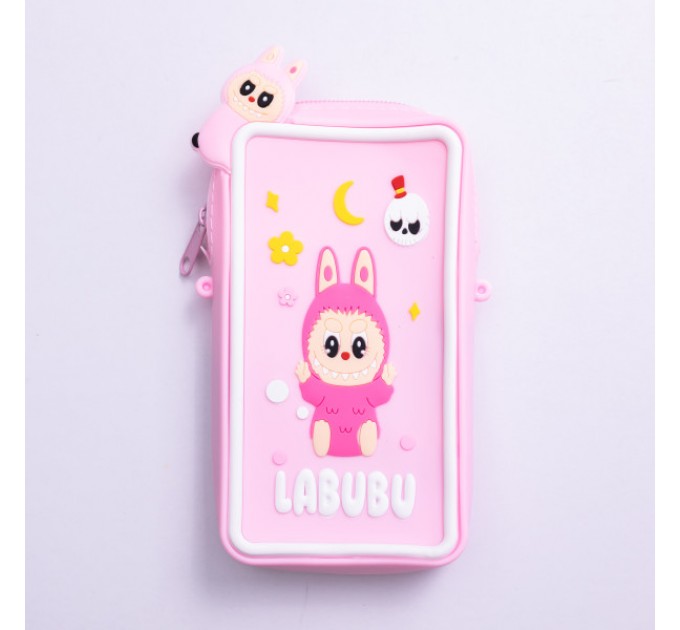 Сумочка-футляр для телефону Лабубу силіконова на блискавці 17*10*3 см, рожевий