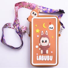 Сумочка-футляр для телефона Лабубу силиконовая на молнии 17*10*3 см, коричневый