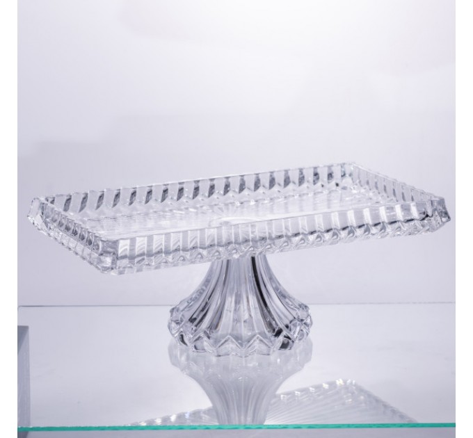 Фруктовниця на ніжці із товстого скла 33*17*13.5 см прямокутна