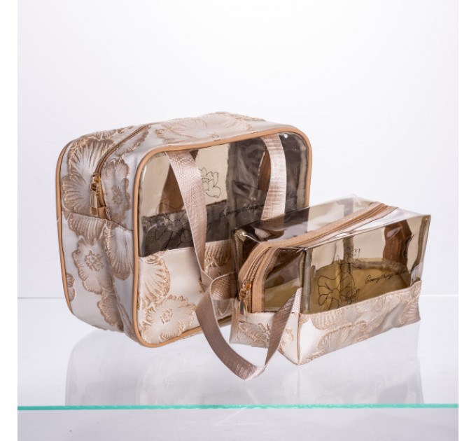 Набір косметичок прозорих 2 штуки 22*11*18/17*10*11 см, бежевий
